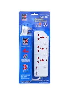 Buy Power Strips KD1603S Heavy Duty Extension Cord with 3 way Outlets with switches, Charging Socket with 4 meter Heat resistant  Extension Cord (White) in UAE