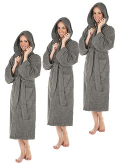 Buy 3 Pieces Grey Color Spa Terry Bathrobe Large Size in UAE