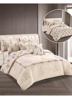 Buy Hours embroidered comforter set with solid fabric 4 pieces single size in Saudi Arabia