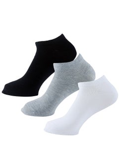 Buy Sam Socks Set Of 3 Ankle Plain Socks Men (Blk-L.Gry-Wht) in Egypt