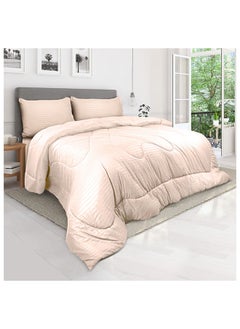 اشتري Down Alternative Comforter  Set -Ultra Soft Brushed Stripe Microfiber Fabric, 200GSM Soft Fibersheet Filling, Size :Single 160 x 200cm , Color: Cream في الامارات