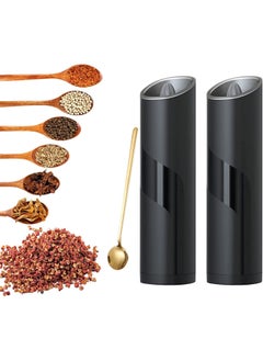 اشتري Electric Salt and Pepper Grinder Set of 2 Gravity Control Salt Pepper Grinder Electric Pepper Grinder Battery Operated Adjustable Coarseness Salt Grinder Spice Grinder with LED Light (Black 2pcs) في الامارات