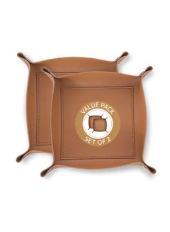 Buy Leather Desk Organizer And Multipurpose Storage Tray (Caramel Set of 2) in UAE