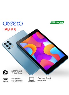 اشتري Oteeto K8 8.0 Inch Display Android Tablet With 8GB RAM 256GB ROM 5000 mAh Battery and Wireless Keyboard Blue في الامارات