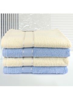 Buy 4 Piece Bathroom Towel Set Alizaya 500 GSM 100% Cotton Terry 4 Bath Towel 70x140 cm Blue & Ivory Color Quick Dry Super Absorbent in UAE