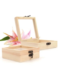 اشتري SYOSI 2 Pcs Wooden Boxes, Handcrafted Wooden Gift Box Natural Pine Wooden Storage Box with Hinged Lid and Glass for Crafts, Jewelry, Gift, Keepsake (4.72 x 4.72 x 1.96 Inches) في السعودية