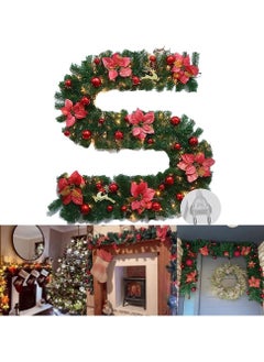 Buy Garland with Lights 50 LED Artificial Garland with Vines Poinsettia Pinecones 8 Red Berries 12Christmas Balls 6 Flowers for Indoor Outdoor Xmas Holiday Door in UAE