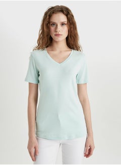 اشتري Slim Fit V-Neck Ribana Short Sleeve T-Shirt في الامارات