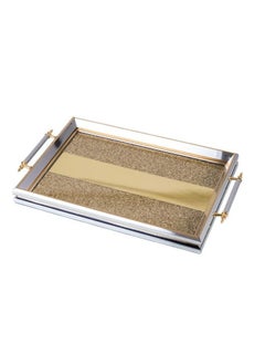 Buy Wooden serving tray, silver-golden color, with a floor of golden crystals, with a silver hand in Saudi Arabia