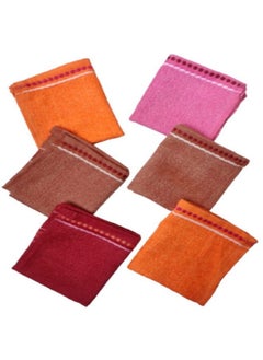 Buy Luxury Pack Of Cotton Pieces Face Towel ; Hanky ; Ultra Soft ; Extra Absorbent Size: 25' × 25' Cm. (Multicolour Set Of 6) in Saudi Arabia