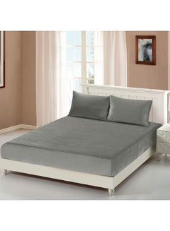 Buy 3-Piece Machine Washable Cotton King Fitted Bedsheet Set Grey 6 x 30 x 25 cm CN K3PCFTDS-GRYD in Saudi Arabia