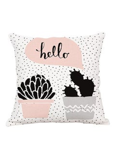 اشتري Potted Plant Cactus Printed Pillow Cover linen White/Pink/Black 45x45cm في السعودية