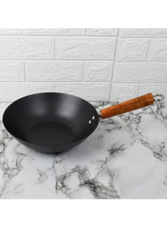 Buy Carbon Steel 27 cm Wok/Kadhai with Strong Wooden Handle, 100% Toxin-Free, Naturally Non-Stick, Long Lasting in UAE