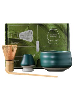 اشتري Matcha Set, 4 Piece Matcha Tea Set with Ceramic Bowl, Prong Bamboo Matcha Whisk, Whisk Holder and Traditional Scoop, Matcha Stirrer Set for Traditional Cup of Matcha (Dark Green) في السعودية