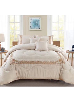 Buy COMFY 6 PC EMBROIDERY FLORAL COTTON SOFT KINGSIZE COMFORTER SET CREAM in UAE