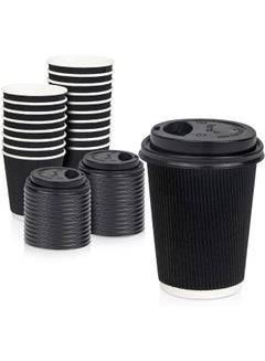 Buy Ripple Coffee Cup 12 Ounce Black With Lid Home And Office Use 25 Pieces in UAE