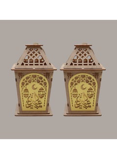 اشتري 2 قطعة فانوس رمضان خشبي رمضان كريم ديكور ضوء العيد مصباح فانوس للاستخدام الداخلي والخارجي ديكور ضوء رمضان في الامارات