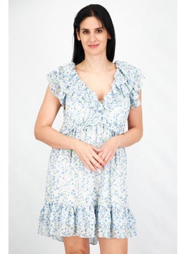 Buy Women Floral Pattern Mini Dress, Blue Combo in UAE