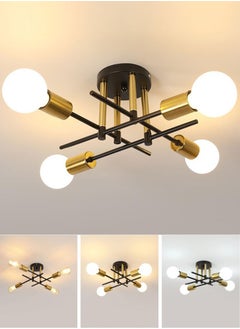 Buy Industrial Ceiling Light, Vintage Ceiling Light E27 Metal Ceiling Lighting, 4 Modern Chandelier Lights (Bulb Not Included) in UAE