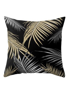 Buy Nordic Palm Leaf Printed Throw Pillow Case Gold/Black/Silver in UAE