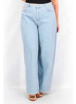 اشتري Women Regular Fit Washed Wide Leg Jeans, Light blue في السعودية