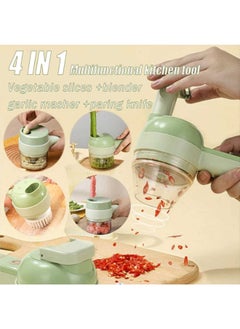 Buy 4 in 1 multifunctional usb rechargeable Handheld Electric Vegetable Cutter Set, Garlic Mud Masher Food Chopper in UAE