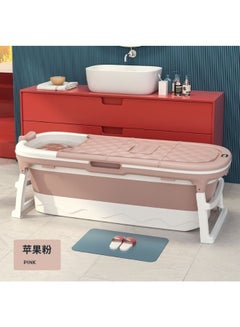 Buy Jumbo portable bathtub with thermometer and sponge pillow pink in Saudi Arabia