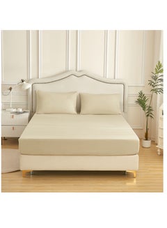 اشتري Bedding Fitted Sheet Set 3-Pcs King Size Solid Soft & Silky Extra Deep Cooling Bed Sheet Brushed MIcrofiber , Ivory في السعودية