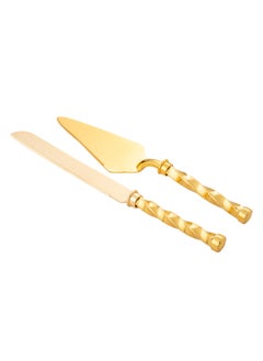 Buy A set for cutting cakes and sweets consisting of a shovel and a golden knife in Saudi Arabia