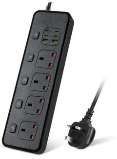 Buy Power Strips Extension Cord 4 Sockets Universal Plug Adapter with 4 USB C & 2 USB A Ports Surge Protector Charging Socket with 2M Bold Extension Cord (Black) in UAE