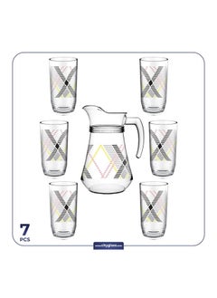 Buy 7-Piece Verona Printed Set, 1 Jug(1300Ml) And 6 Tumblers(240 Ml) in Egypt