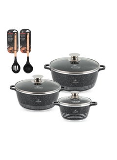 Buy Cookware Set 8 pieces - Pots set Induction Bottom, Granite Non Stick Coating 100% PFOA FREE, Die Cast Cooking Set include Casseroles And Kitchen Utensils in UAE