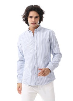 Buy Candy Stripes Pattern Turn Down Collar Oxford Shirt_ White & Royal Blue in Egypt