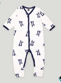 Buy Kidbea Organic Cotton fabric full sleeves & full Buttons Romper | dog | Blue in UAE