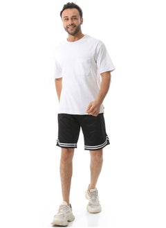 Buy Elastic Waist With Drawstring Sports Shorts_Black & White in Egypt