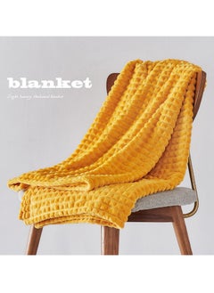 اشتري Sofa Blanket, Super Soft Lightweight Striped Blanket, 3D Ribbed Blanket, Plush Cozy Blanket, Warm and Breathable (Yellow) في الامارات