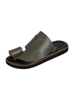 Buy Arabic sandals in olive and black natural leather in Saudi Arabia