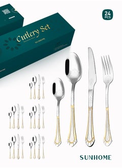 Buy 24-Piece Stainless Steel Cutlery Set with Laser Engraving For Kitchen in UAE