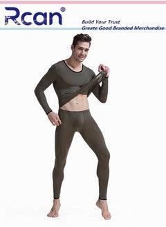 Buy 2 Piece Men's Round Neck Underwear Set Winter Pajamas Lightweight Slim Fitting Long Sleeved T-Shirt and Long Pants Ice Silk Ultra Thin Fabric Basic Layer Bottoming Shirt Plus Size in Saudi Arabia