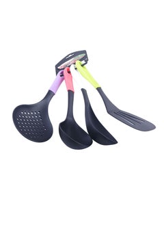 Buy 4 Pieces Kitchen Utensils With Holder Non Stick Cooking Spoon Kitchen Cooking Utensils Set Dishwasher Safe Multicolor in UAE