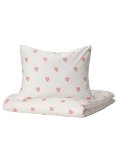 اشتري Duvet Cover And Pillowcase, Heart Pattern White/Pink, 150X200/50X80 Cm في السعودية