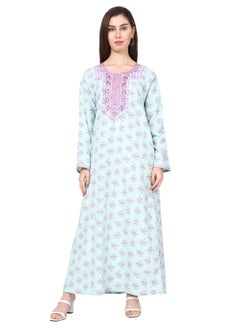 Buy UNIQUE STYLISH EMBROIDERY WITH FLORAL PRINTED ARABIC KAFTAN JALABIYA DRESS in Saudi Arabia