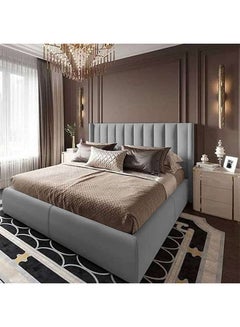 Buy Palermo | Wooden Bed Frame Upholstered in Velvet - Grey in Saudi Arabia