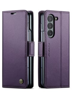 Buy Flip Wallet Case For Samsung Galaxy Z Fold 5 [RFID Blocking] PU Leather Wallet Flip Folio Case with Card Holder Kickstand Shockproof Phone Cover (Purple) in Egypt