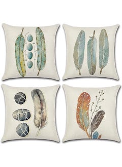 Buy Throw Cushion Covers Square Pillow Covers Soft Linen Pillowcases With Feather Pattern For Living Room Sofa Bedroom With Invisible Zipper 45Cm X 45Cm / 18X18 Inches in Saudi Arabia