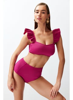 Buy Fuchsia Bralette Frilly Textured High Waist Bikini Set TBESS22BT0049 in Egypt
