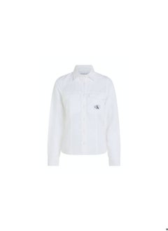 Buy Women's Long Sleeve Cotton Shirt - Linen/ Cotton, White in Saudi Arabia