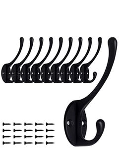 Buy 10 Pack Matte Black Coat Hooks Heavy Duty Dual Coat Hooks Wall Mounted Utility Black Not Rust Hooks for Coat, Robe, Scarf, Bag, Towel, Key, Hat and More, Include 20 Pieces Screws in UAE