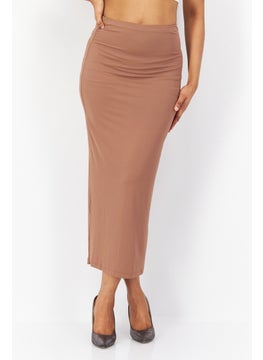 Buy Women Plain Midi Skirt, Brown in UAE