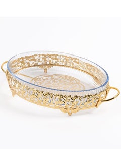 Buy Roza Mini Oval Tray, Gold - 36x21 cm in UAE